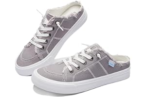 Obtaom Women Canvas Mules Memory Foam Clipper Fashion Sneakers Comfortable Slip-On Mule Backless Holiday Shoes