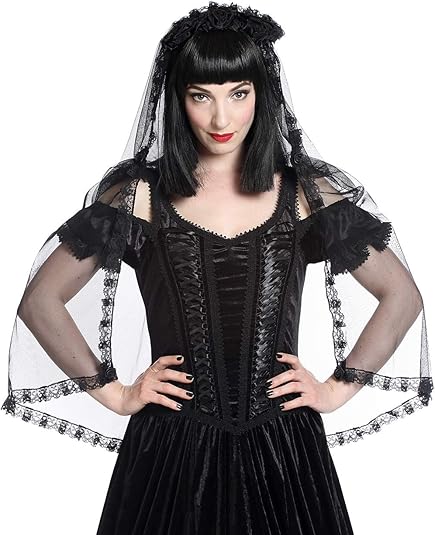 Sinister Voile Mi Long Noir Bordures Dentelle Fine Et Roses Noires Gothique Romantique Amazon Fr Bijoux
