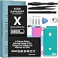 SHENMZ [9800mAh] Battery for iPhone X, [2025 New Upgrade] Ultra High 0 Cycle Capacity Replacement Battery for iPhone X Model A1865, A1901, A1902, with Tools
