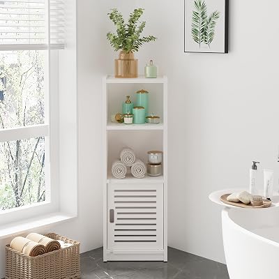 Dripex 3 Tier Floor Cabinet White PVC Bathroom Storage Shelf Unit