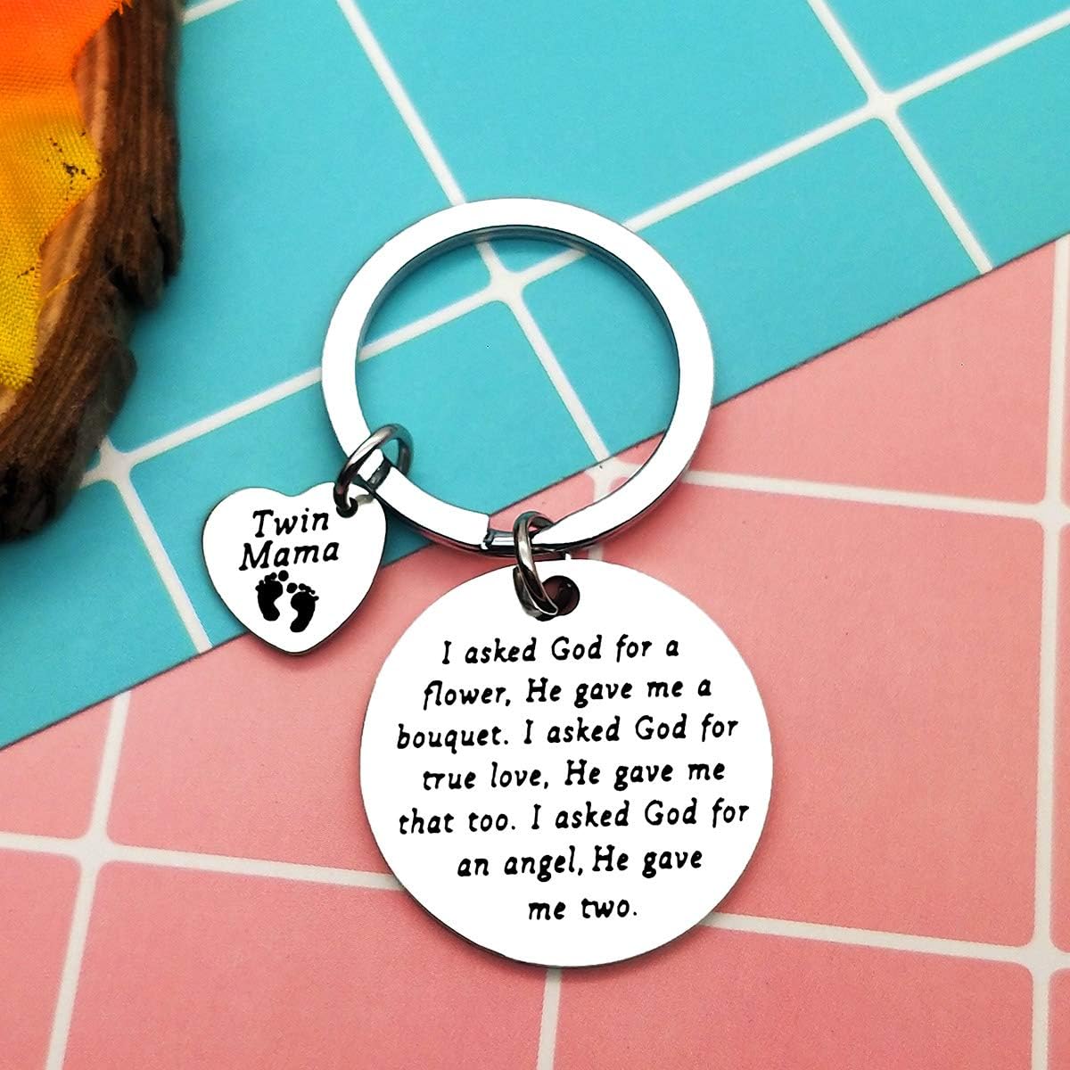 Twin Mom Gift Twin Mum Keyring Twin Mum Gift for Mom Of Twins Gift New Mom Keychain Twins Keyring To Be Mommy Gift New Mom Keyring Mother Of Twins Keychain Twin Mama Gift God Gave Me Two Twin Keychain - Image 3