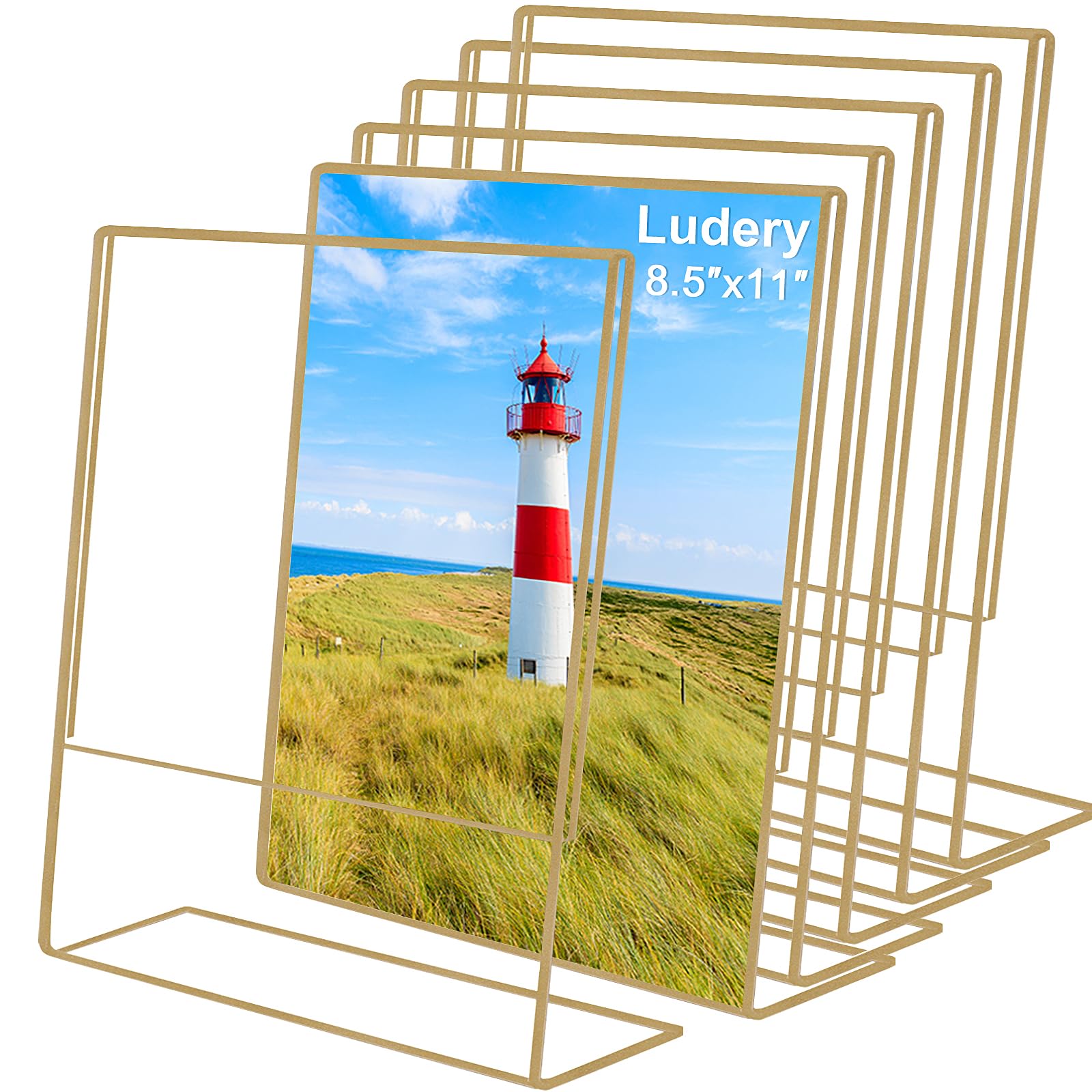 Photo 1 of Gold Picture Frames 8.5x11, Clear Frameless Picture Frames, 6 Pack Acrylic Self Standing Photo Frames for Wedding Table Numbers, Restaurant Signs, Photos and Art Display