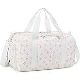 BTOOP Duffle Bag for Girls Kids Gym Sports Women Workout Travel Bag Weekender with Shoe Compartment and Wet Pocket (Pink Bow)