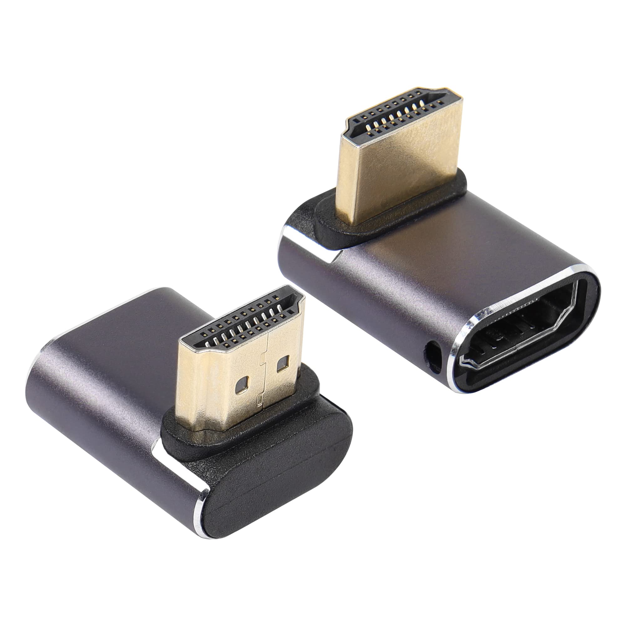 RIIEYOCA 8K HDTV 2.1 Adapter, 48Gbps 90 Degree Up Angle hdtv Male to Female Adapter, UHD Connector 3D Extender Support 8K@60Hz / 4K@120Hz Compatible with ARC Laptop, PC, Monitor, 2 pack