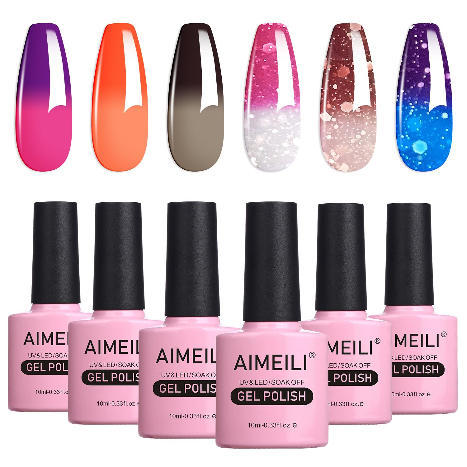 AIMEILI Soak Off UV LED Temperature Colour Changing Chameleon Gel Nail Polish Multicolour/Mix Colour/Combo Colour Set Of 6pcs X 10ml - Kit 13