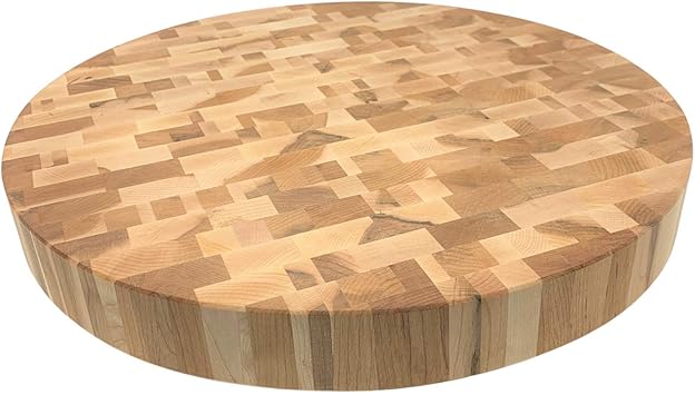 large circular wooden cutting board