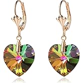 Austrian Crystal Heart Drop Leverback Earrings for Women Fashion Dangle Earring 14K Rose Gold Plated Hypoallergenic Jewelry