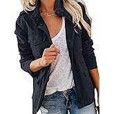 PerZeal Womens Jacket Zip Up Snap Buttons Lightweight Utility Anorak Field Safari Coat Outwear