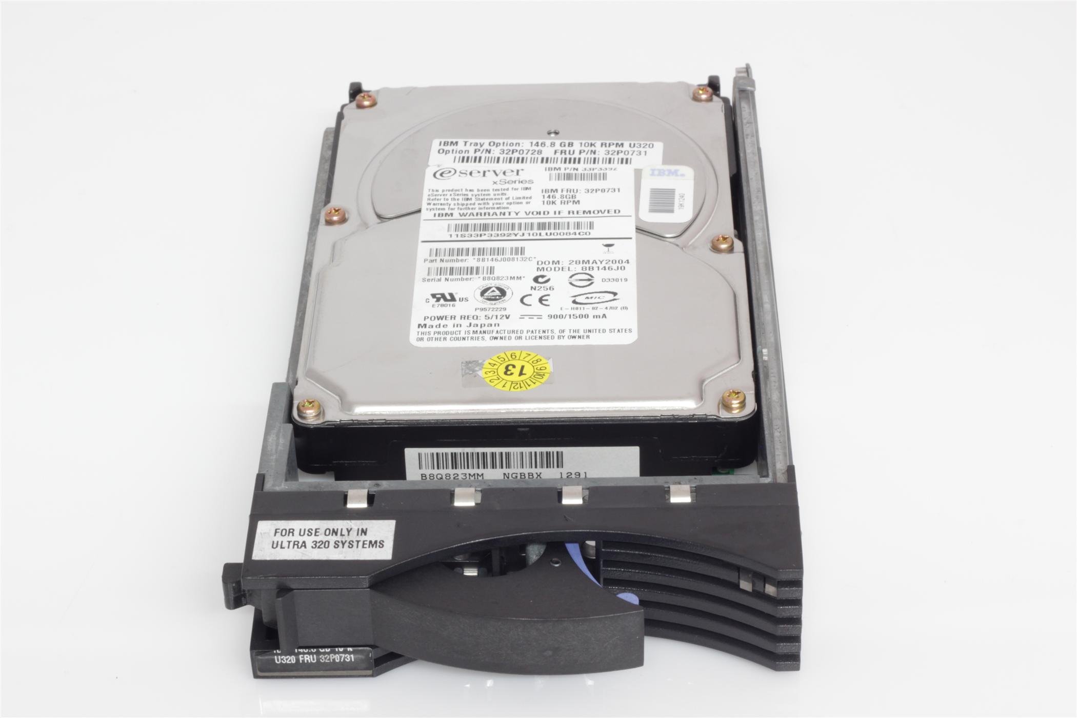 IBM 146.8GB Ultra320 SCSI - internal hard drives (SCSI, 146.8 GB, 8.89 cm (3.5"), 10 - 32 °C, 8 - 80%, 0 - 2133m)