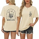 Migxsaf Mom Life Shirts for Women Funny Oversized Mama Tshirt Skeleton Graphic Tees Vintage Casual Short Sleeve T-Shirts Tops