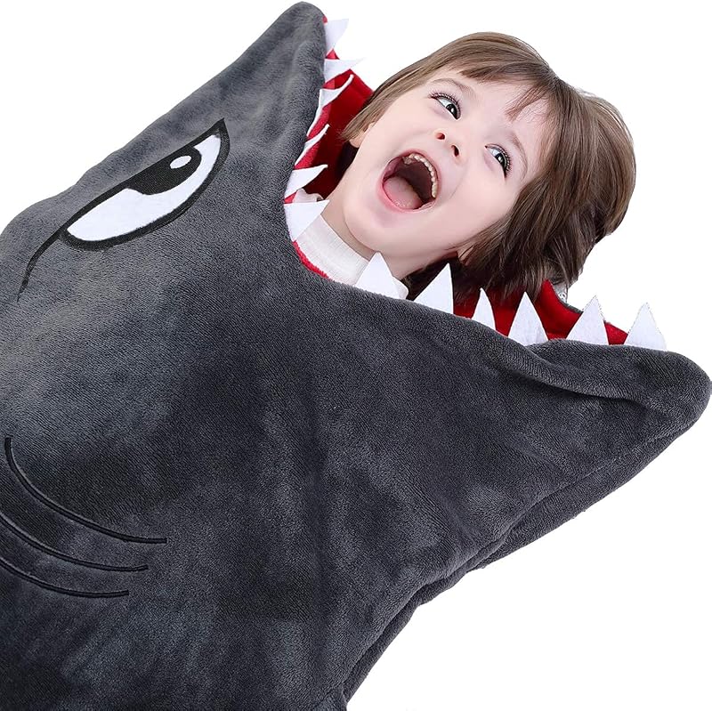CozyBomB Cozy Shark Blanket for Kids 60x20in Flannel One Piece Hooded