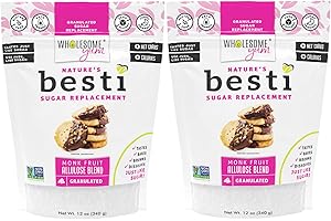 Wholesome Yum Besti Natural Sugar Substitute - Keto Granulated Monk Fruit Sweetener Blend With Allulose (No Erythritol) - Non GMO, Zero Calorie, Zero Carb, Sugar Free, No Aftertaste (12 oz, 2 Pack)