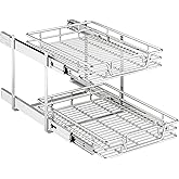 QUYUWU 2-Tier Kitchen Cabinet Pull Out Shelf and Drawer Organizer Slide Out Pantry Storaqe Basket in Multiple Sizes (16" W x 21" D)
