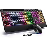 Hamile Wireless Keyboard and Mouse Combo:RGB Backlit Effects,Ergonomic Full Size Silent Keyboard,Wrist Rest,2.4G Rechargeable with Phone Holder Compatible with Windows, Mac,PC,Laptop, Black