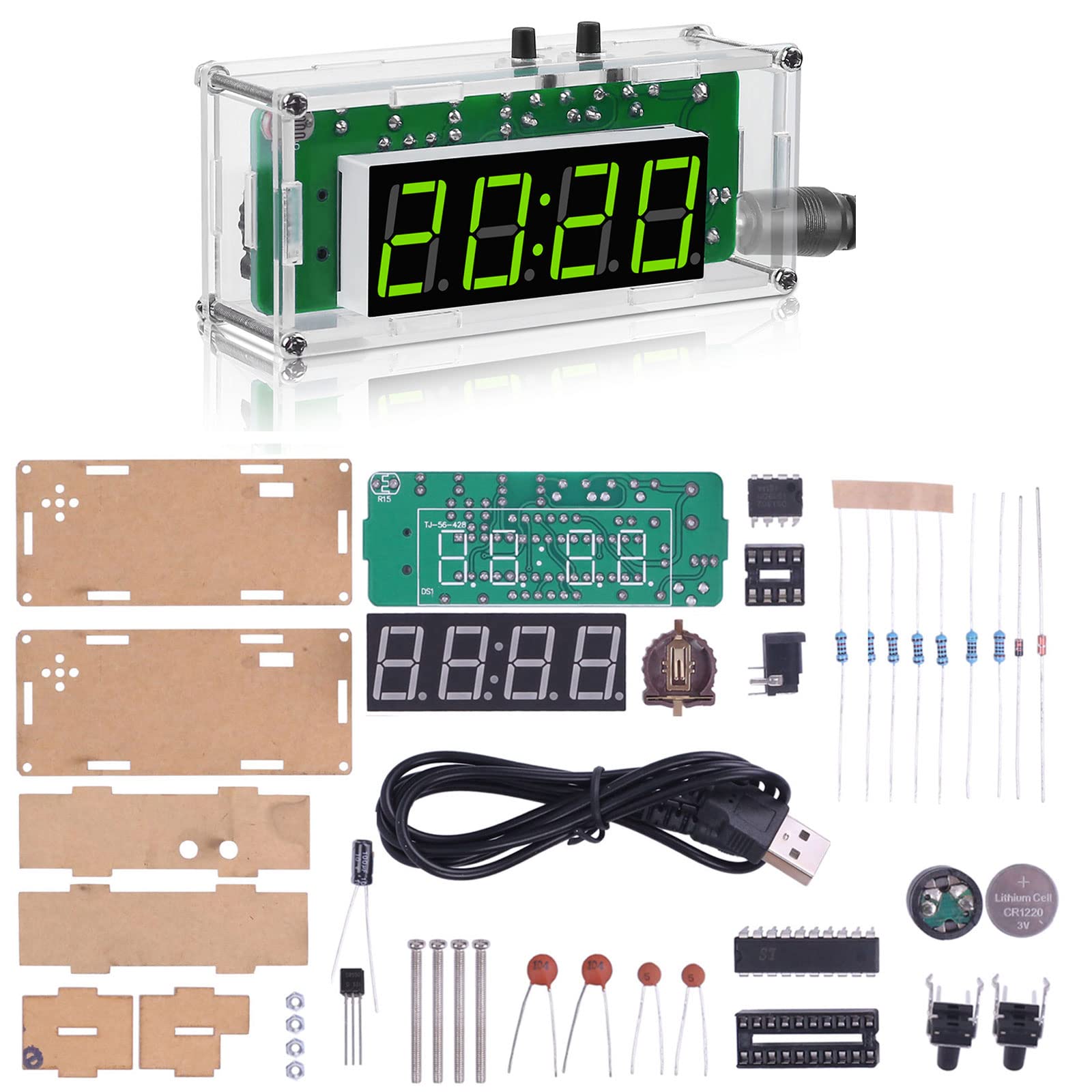 Photo 1 of MiOYOOW TJ-56-428 4-Digit Digital DIY Clock Kits with Acrylic Shell, DIY Alarm Clock Soldering Practice Kit for Students and DIYers, DIY Electronics Kit for Learning Electronics
