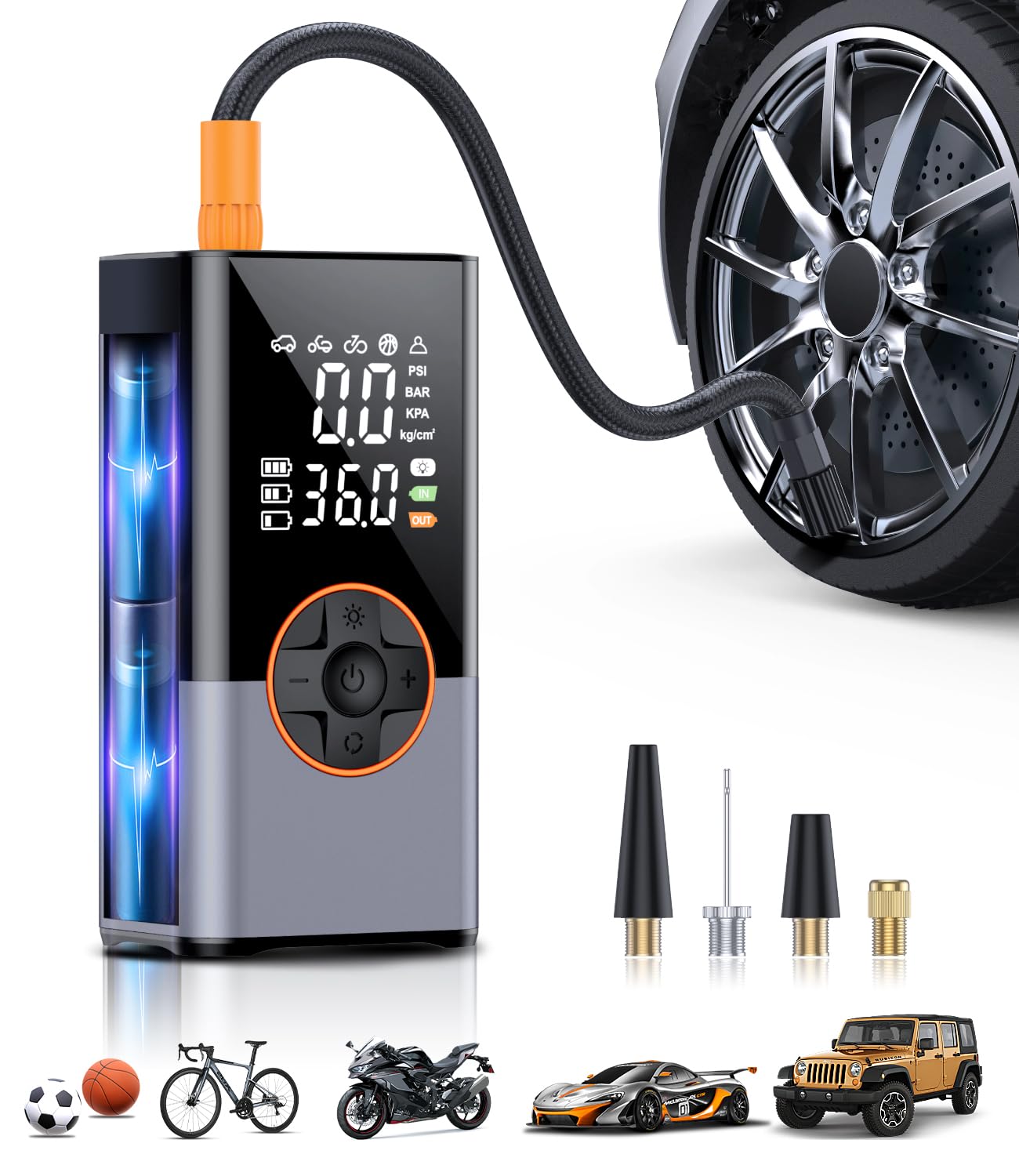 Photo 1 of ***(USED/ UNKNOWN IF MISSING PARTS)***Tire Inflator Portable Air Compressor, 150PSI & 2X Faster Air Compressor with Digital Pressure Gauge, Portable Air Pump for Car, Motorcycle, Bicycle and Ball