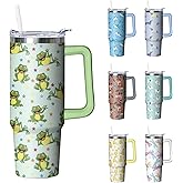 Kearscupra 30 oz Frog Tumbler with Handle and Straw, Insulated Stainless Steel Cup with Lid, Travel Coffee Mug Water Bottle, Gifts for Woman Animal Lovers
