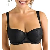 Rosme Women's Lace Balconette Bra Push-Up Effect Scoop Neck Underwire Bra | Delicate lace, lightly lined demi cups and wide straps offer lift and support. Low-cut fit works well under square neck tops.