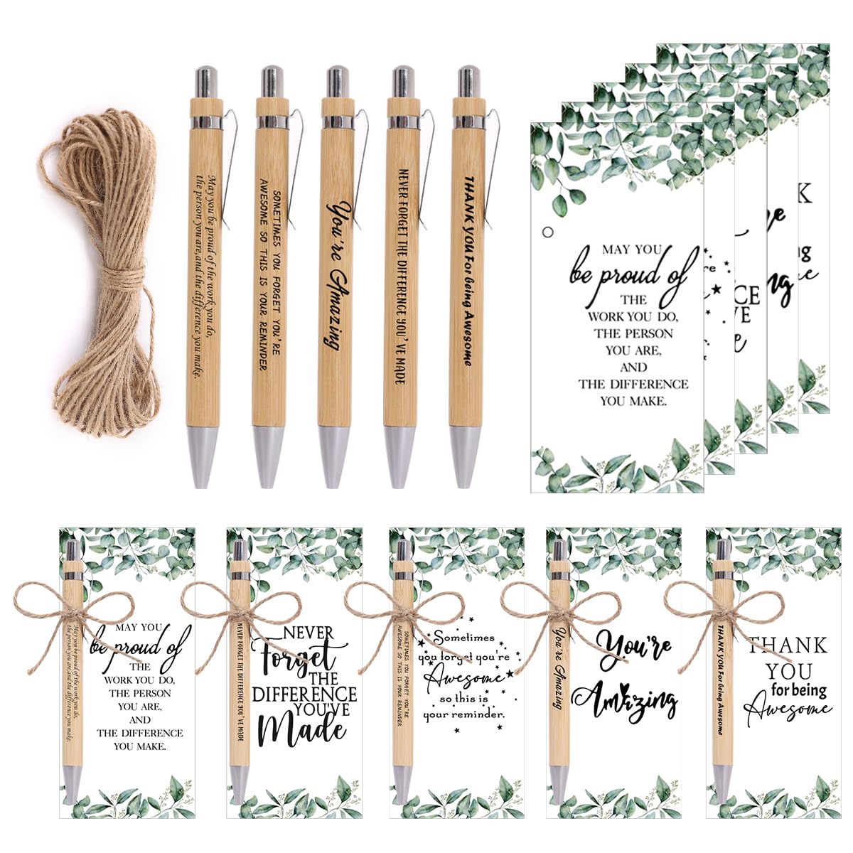 Photo 1 of 30 Sets Employee Appreciation Gifts Bulk Teacher Thank You Gifts Motivational Bamboo Pens with Appreciation Cards Gift for Teacher Student Coworker Colleague Team