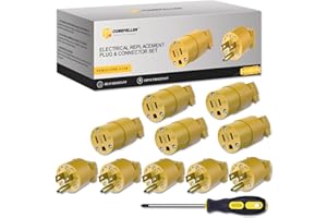 CUBEFELLER® Electrical Replacement Plug & Connector Set, Extension Cord Ends Male and Female, 3 Prong, 15Amp, 125Volt, NEMA 5-15P & NEMA 5-15R, UL Listed,5 Set,Comes with a Screwdriver,ER0105S