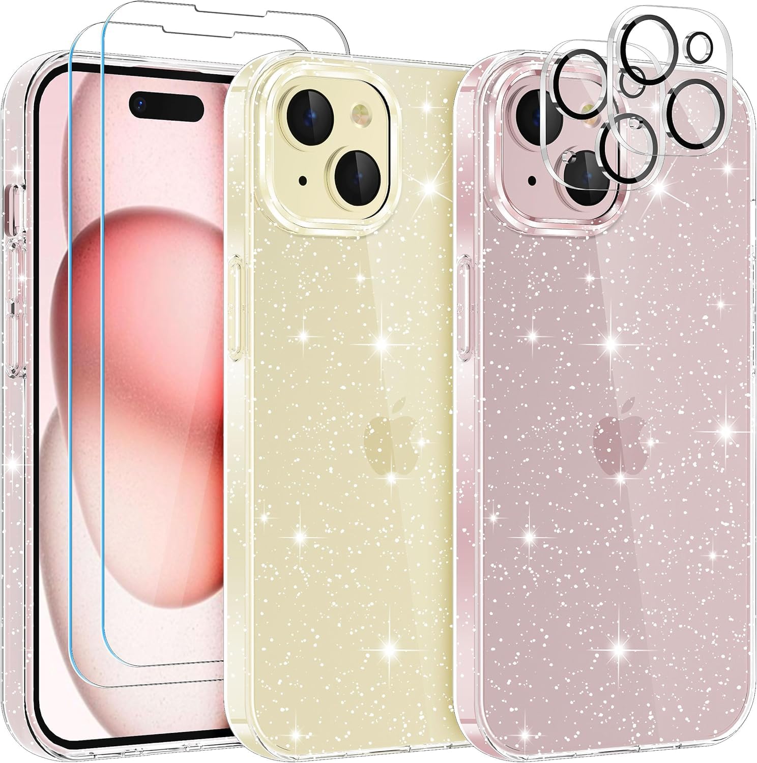 YIRSUR Glitter Clear Case Compatible with iPhone 15 Plus with 2 Pack Screen Protector with 2 Pack Camera Lens Protector, Soft TPU Bumper Anti-Scratch Shockproof Transparent Sparkly for iPhone 15 Plus — image 1