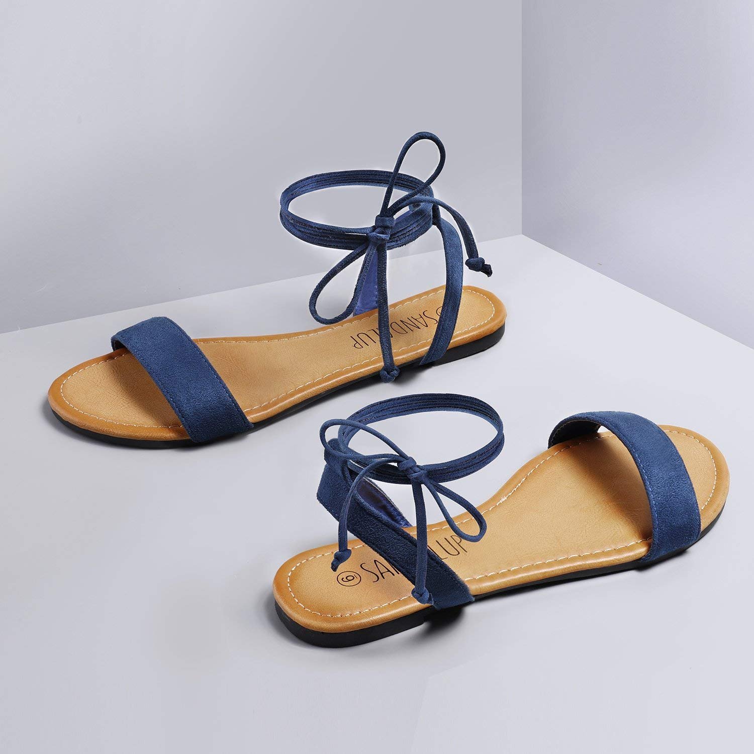 SANDALUP Tie Up Ankle Strap flat sandals for women - Image 3