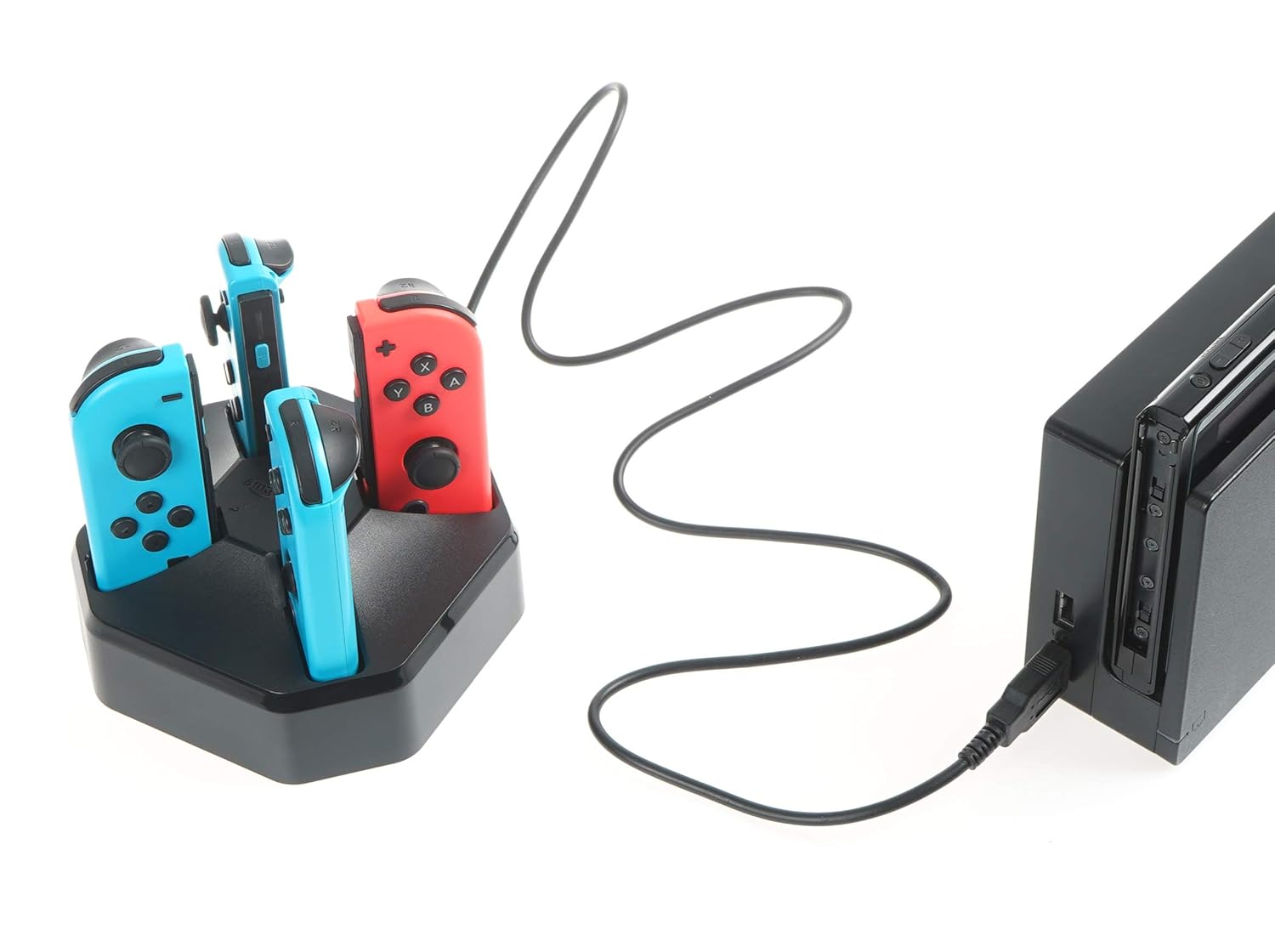Basics Charging Station Dock for 4 Nintendo Switch Joy-con Controllers - 2.6 Foot Cable, Black: Video Games