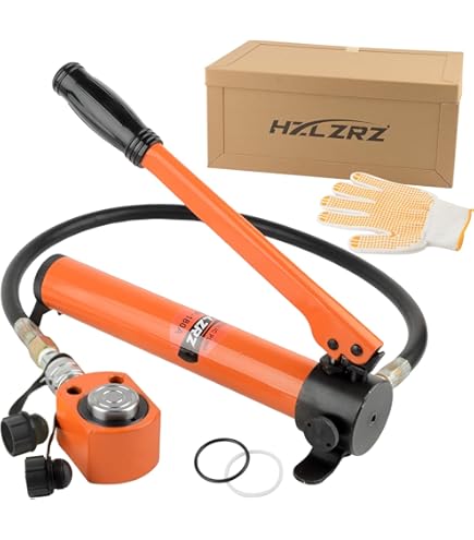 QWORK 10-Ton Hydraulic Cylinder Ram Jack - Single Acting With Auto-Return & Hose, For Lifting/Shoveling