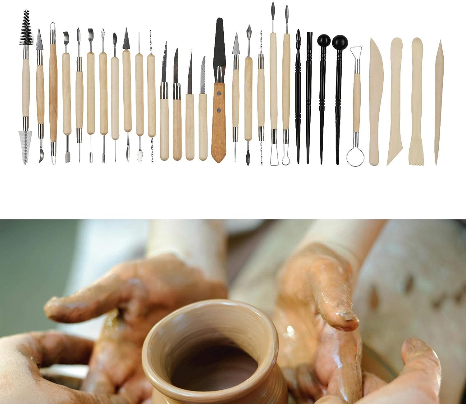 TEMONTIAN 44Pcs Pottery Tool Set, Contains Most of The Modeling Clay Tools to Meet Your Great Needs for Sculpting, Shaping, Modeling, Cutting, Scraping, Brushing, Smoothing and More.