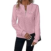 peassa Womens Sweatshirts Casual Crew Neck Long Sleeve Quarter 1/4 Zip Quilted Pullover Lightweight Textured Solid Fall Tops
