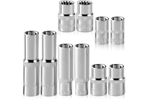 HOUSEUP [10-Piece] 10mm Socket Set, 1/4-Inch & 3/8-Inch Drive Impact Socket, 6-Point & 12-Point, Deep and Shallow, Mirror Chrome Finish