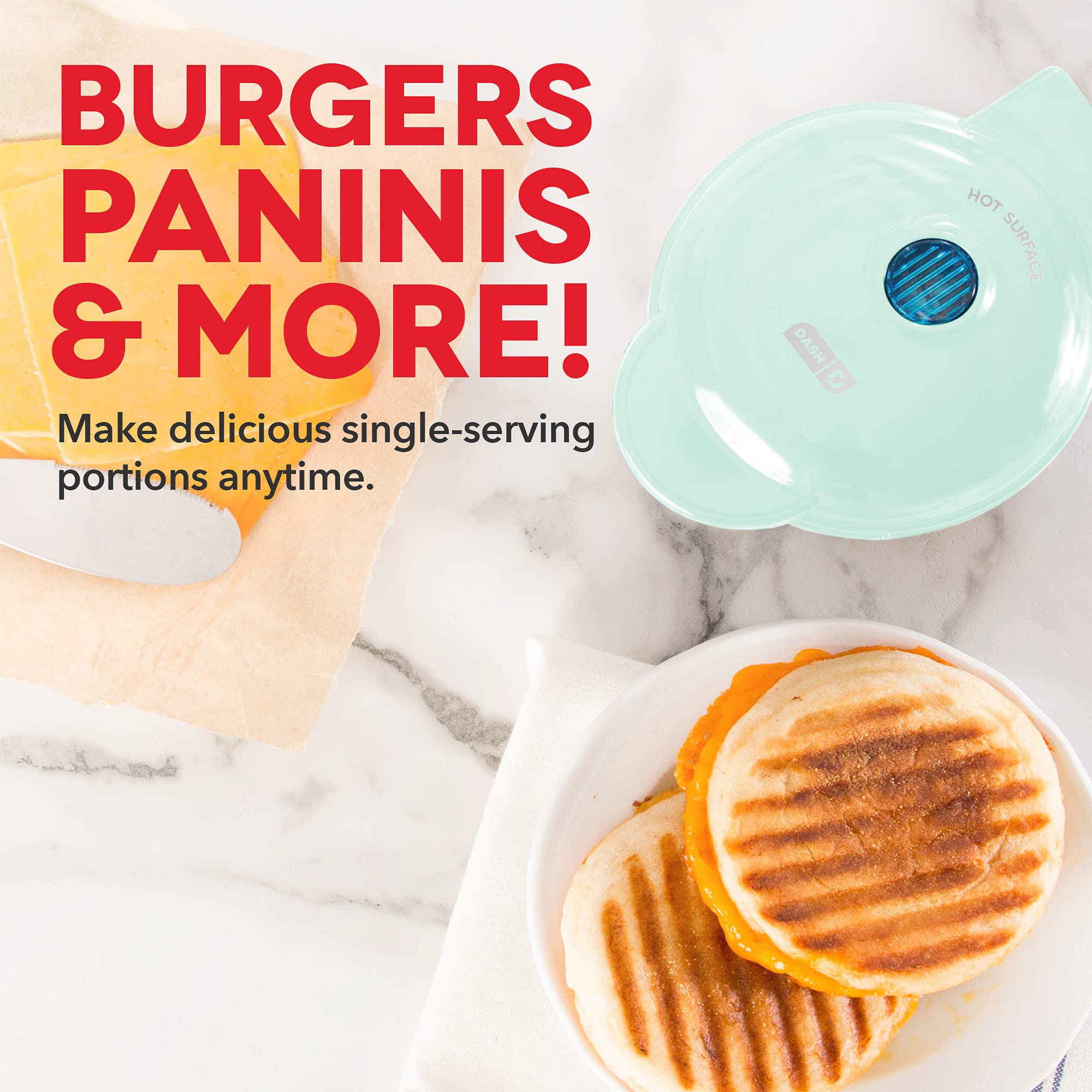 Dash Mini Maker Portable Grill Machine + Panini Press for Gourmet Burgers, Sandwiches, Chicken + Other On the Go Breakfast, Lunch, or Snacks with Recipe Guide - Aqua