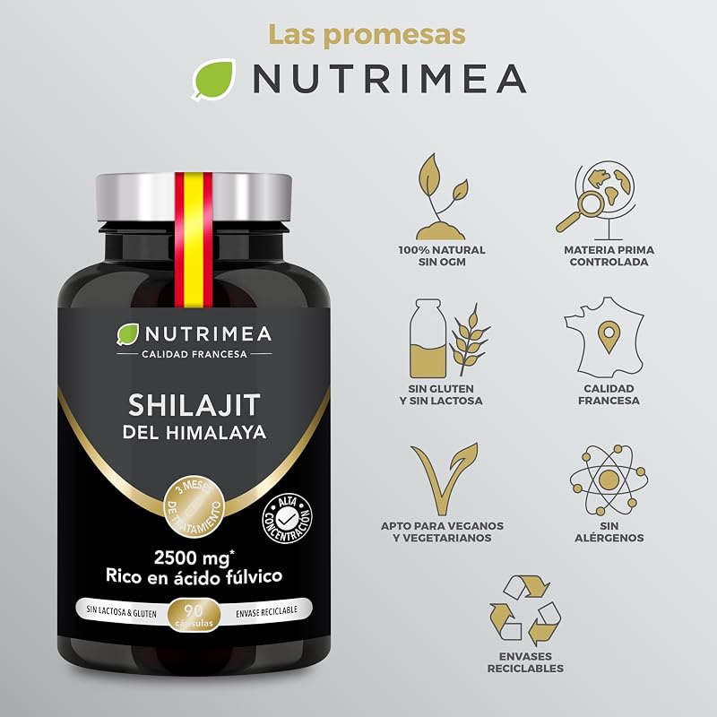 Shilajit Puro | 2500 mg Ácido Fúlvico | 90 Cápsulas Veganas