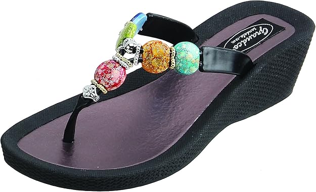 Amazon.com | Grandco Women's Lava Wedge Thong Black Sandal 11 M US | Flip-Flops