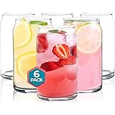Can Shaped Drinking Glasses 16 oz - 6 Pack Beer Can Glass Cups Set, Clear Pint Beer Glasses for Soda, Water, Iced Coffee, Whiskey, Cocktails, Unique, Aesthetic Kitchen Drinkware, Dishwashable - 16oz