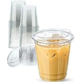 Aestleaf 12 oz Clear Plastic Cups with Lids, 25 Sets Disposable Plastic Iced Coffee Cups with Strawless Sip-Lids, To Go Coffee Cup for Smoothie, Milkshake, Cold Drinks