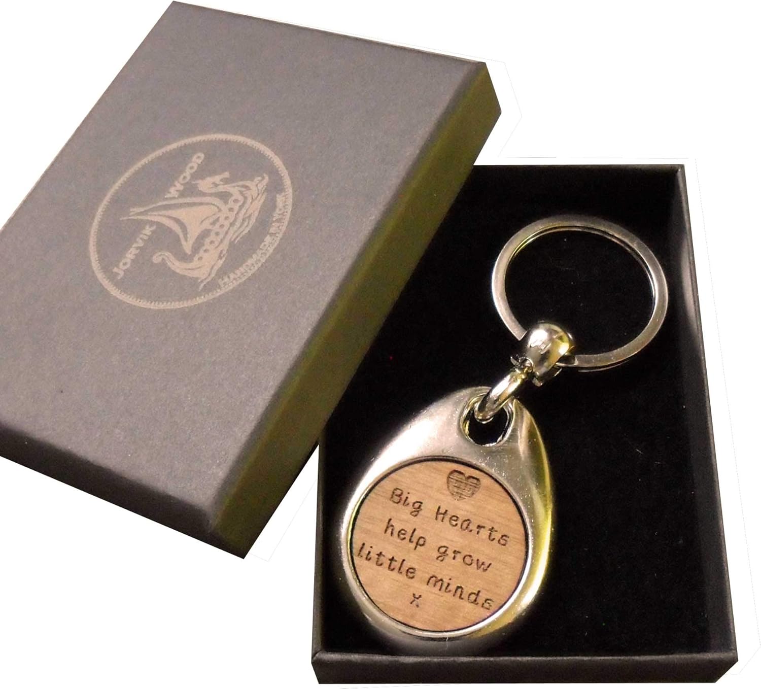 Jorvik Wood Teacher Keyring, End of Term Gift, Big Hearts Help Grow Little Minds Wooden Keyring with Gift Box