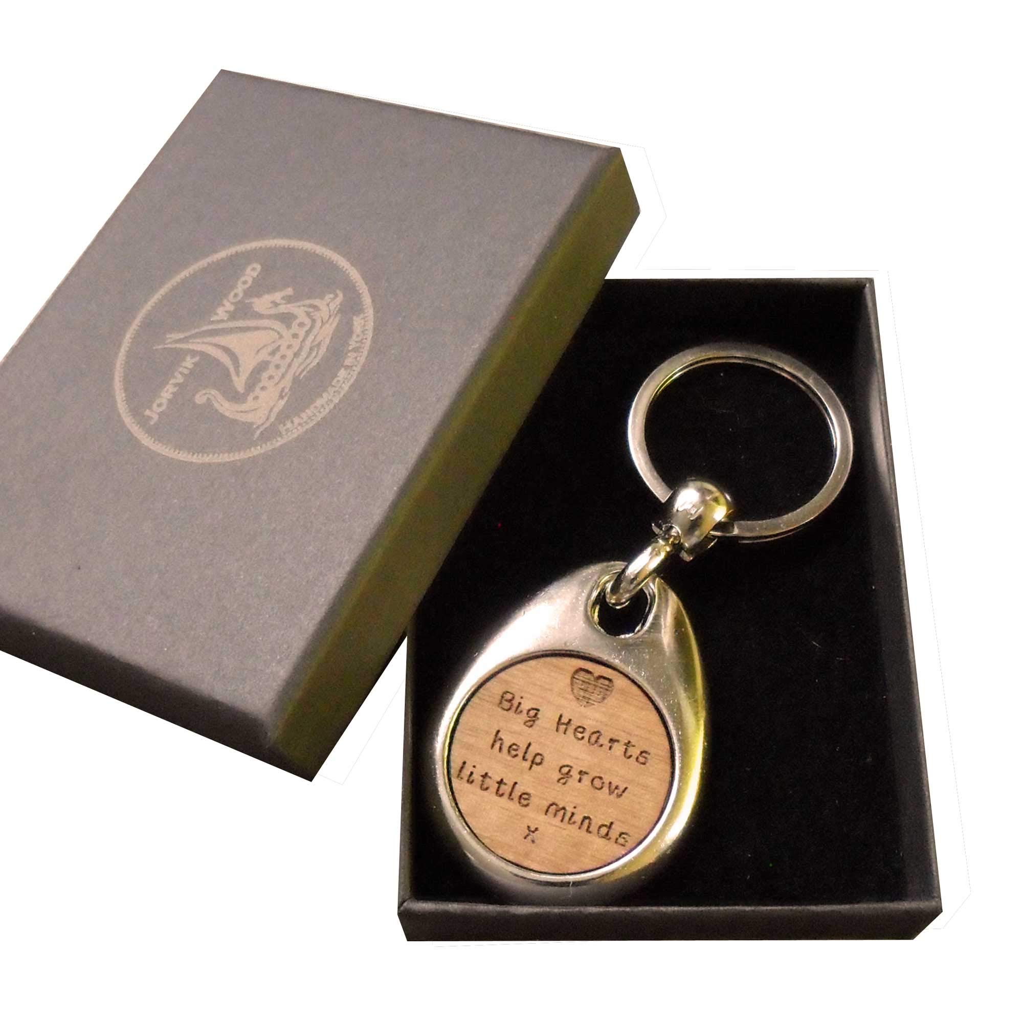 Jorvik Wood Teacher Keyring, End of Term Gift, Big Hearts Help Grow Little Minds Wooden Keyring with Gift Box