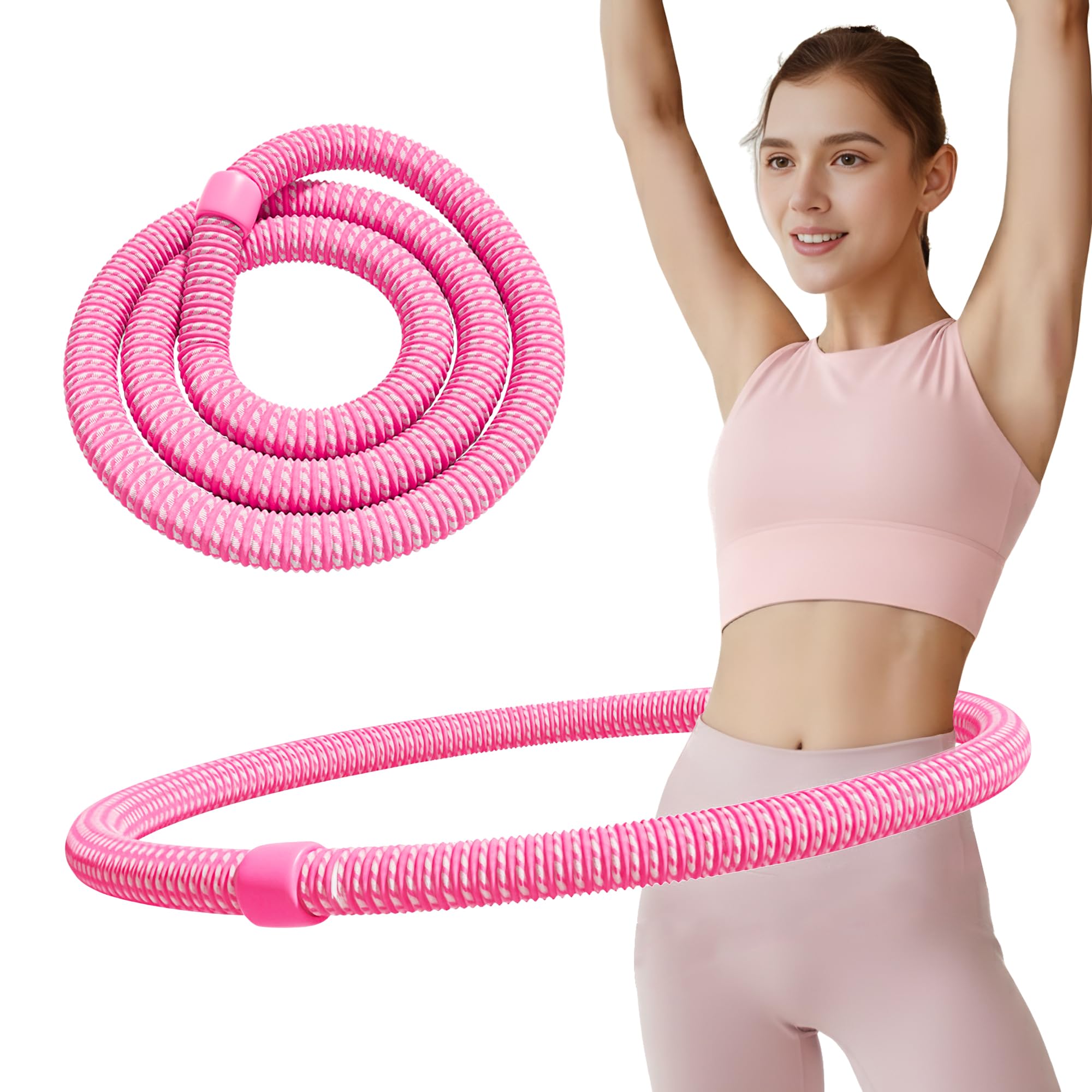 Photo 1 of yespikko Weighted Soft Spring Hula Hoop for Adults, 3.3 lbs Foldable for Home and Travel, Portable Slimming Fitness Hoop for Weight Loss, Waist-Friendly Design, Upgraded Closed Silent Version (Pink)