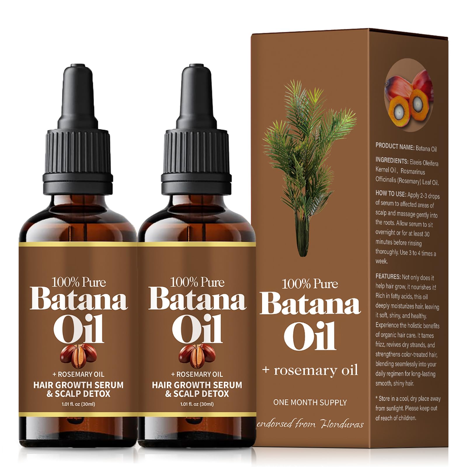 Batana Oil for Hair Growth Rosemary,Nourishes the Scalp for Strong and Healthy Hair, Reduces Hair Loss,Batana Hair Oil for Women and Ma,30 ml / 1 Fl Oz