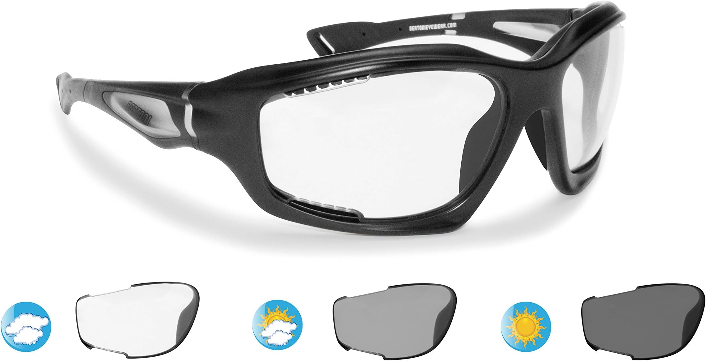 Bertoni Sport Sunglasses Photochromic cat. 0-3 Antifog for Cycling Running Golf Ski Watersports - F1000 Wraparound Windproof Glasses