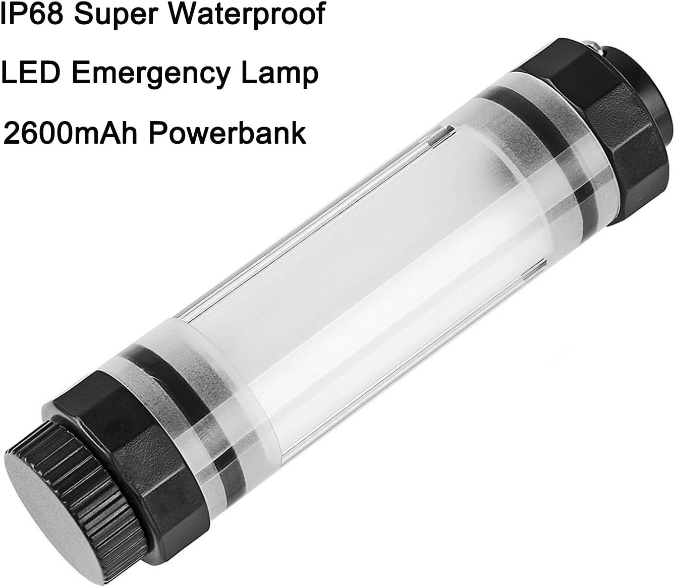 LED Emergency Lamp Powerbank, IP68 Waterproof Portable Rechargeable Camping Outdoor Hiking Sport Hunting Flashlight (M16)