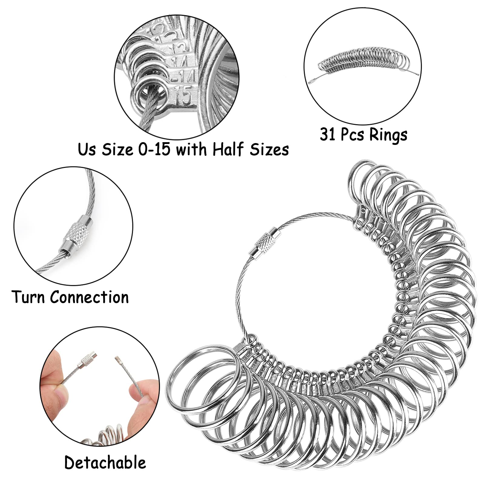 Accmor Ring Sizer Measuring Tool Including Ring Mandrel, Ring Gauge Finger Sizer & Rubber Jewelry Hammer, Metal Ring Measurement Maker Kit Ring Sizing Stick for Man Women Jewelry Making