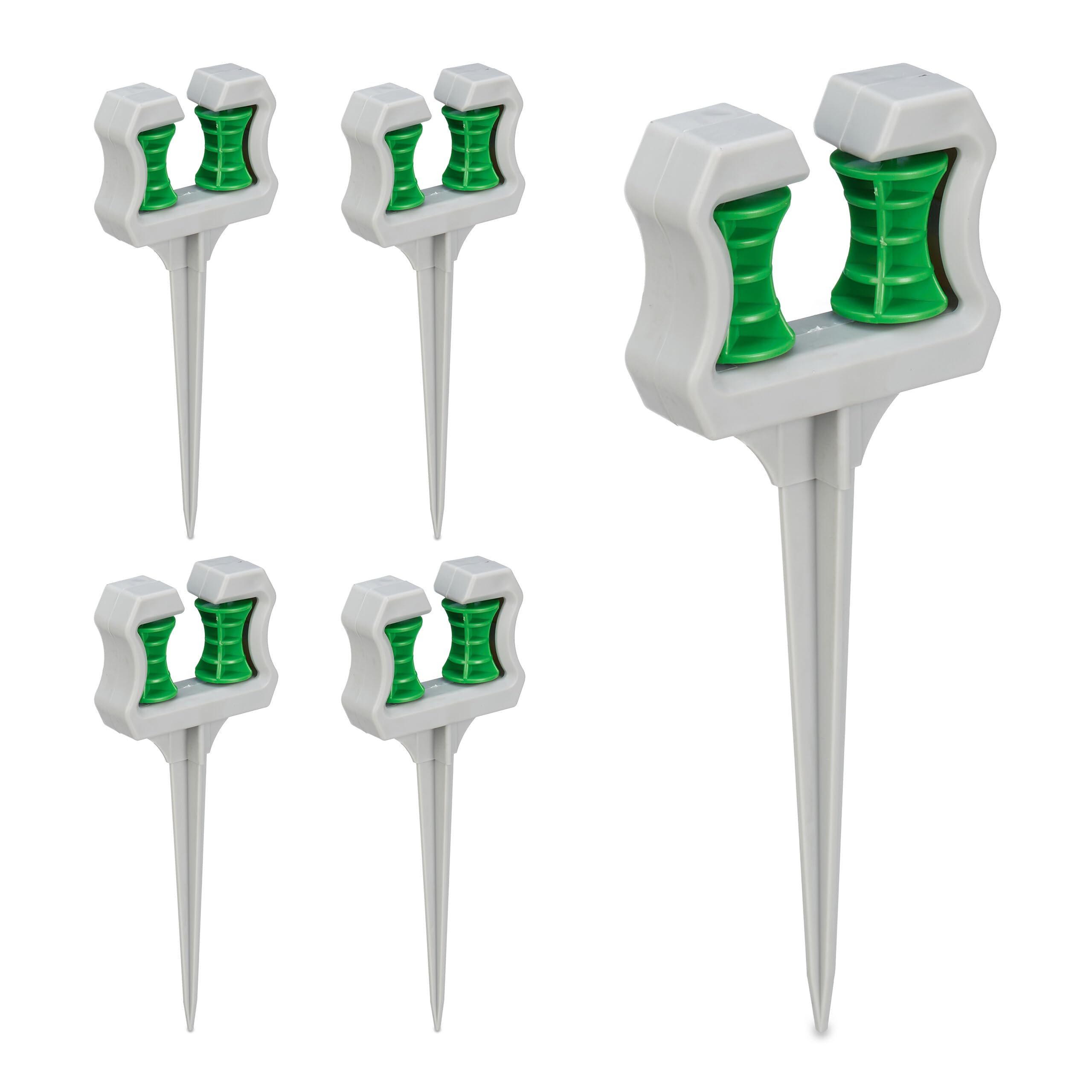Relaxdays Garden Hose Guide, 5x Set, Ground Spike, Plastic, Discreet, Support, Practical, HxWxD 26x10x3.5 cm, Grey/Green
