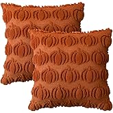 AVOIN colorlife Fall Pumpkin Caramel Throw Pillow Covers, 20 x 20 Inch Seasonal Autumn Thanksgiving Harvest Decoration Soft Plush Faux Fur Jacquard Cushion Case Decoration for Sofa Couch Set of 2