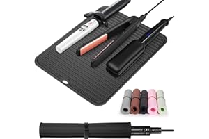 Quccefods Large Heat Resistant Silicone Mat for Hair Tools: Curling Iron, Flat Iron, Hair Straightener - Portable Hair Styling Pad Cover