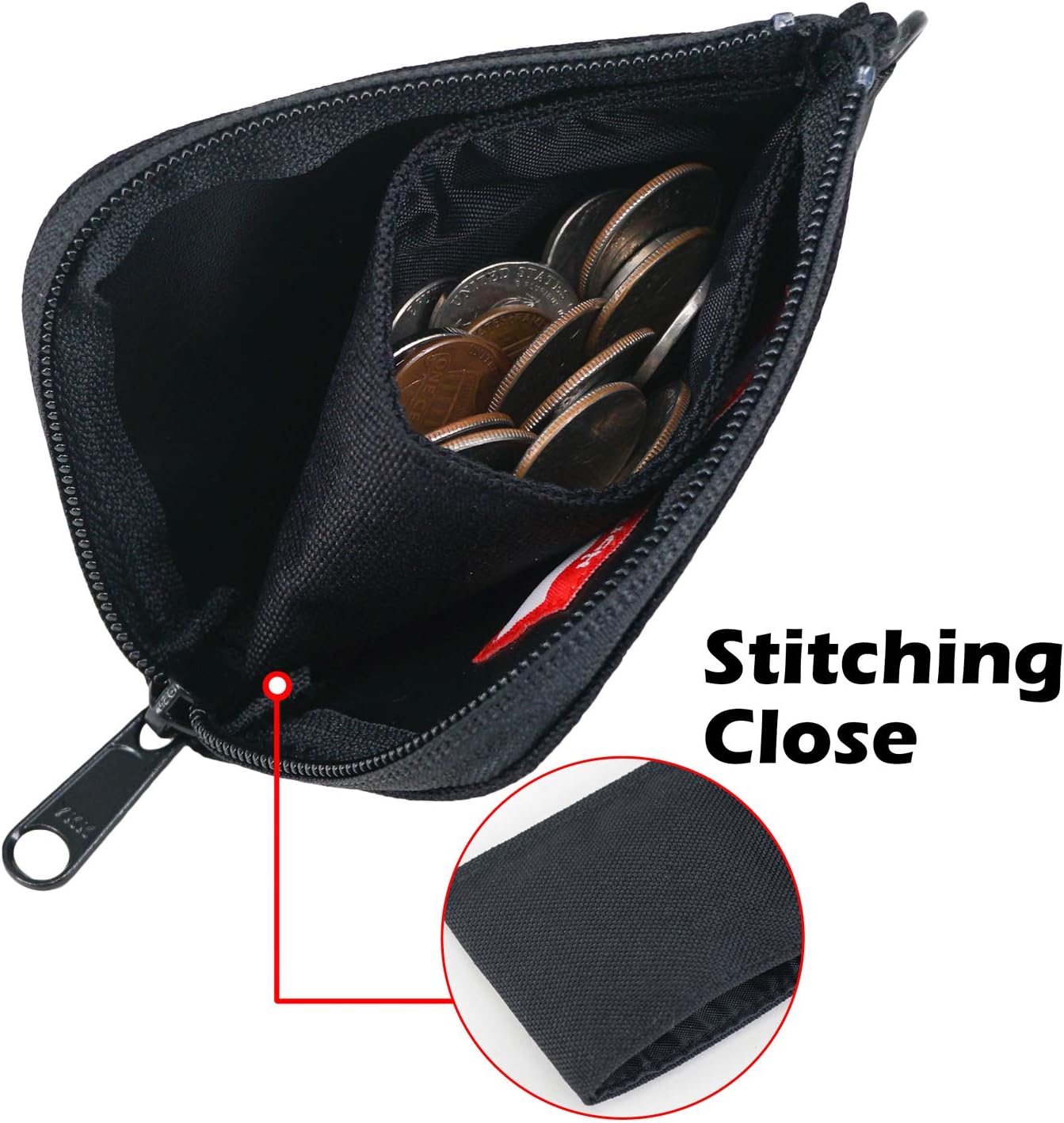Rough Enough Cordura Polyester Small Mini M¨¹nze Bag Card Holder Coin Bag Wallet Purse Purse Minimalist for Boys Children Girls Black - Image 5