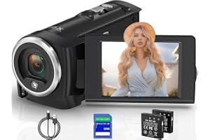 Muitune Camcorder Video Camera QHD 2.7K 56MP 16X Digital Zoom Vlogging Camera with LED Fill Light for YouTube, 2.8 Inch 270 Degree Rotation LCD Screen Camcorder with 32GB SD Card and Two Batteries