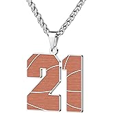 AMITER Mens Basketball Necklace, 0-99 Jersey Number Basketball Charm Pendant (1.5in Height) Necklace for Men