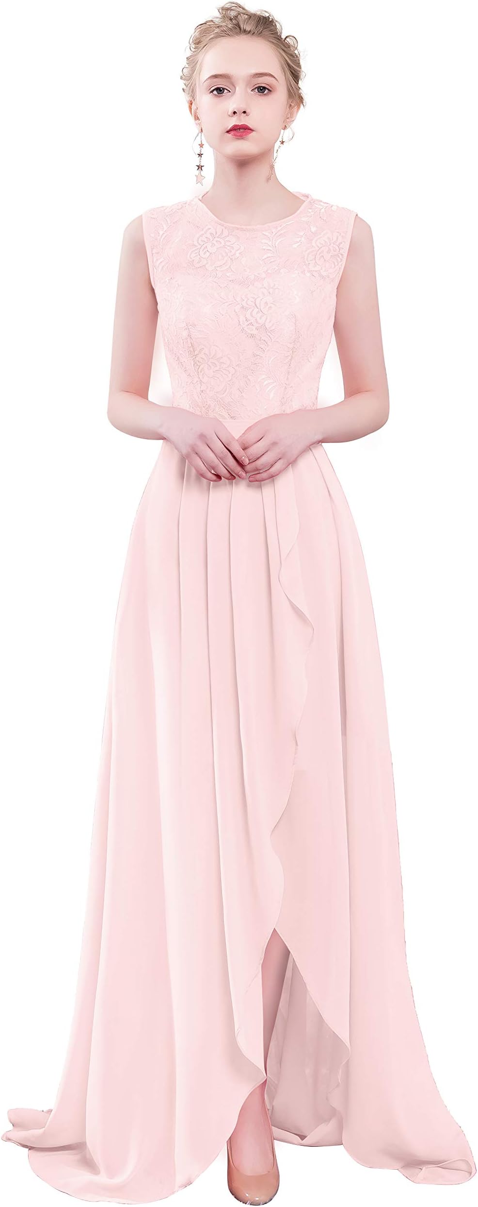 CladiyaDress Women A Line Lace Hi-lo Bridesmaid Party Dress C085LF